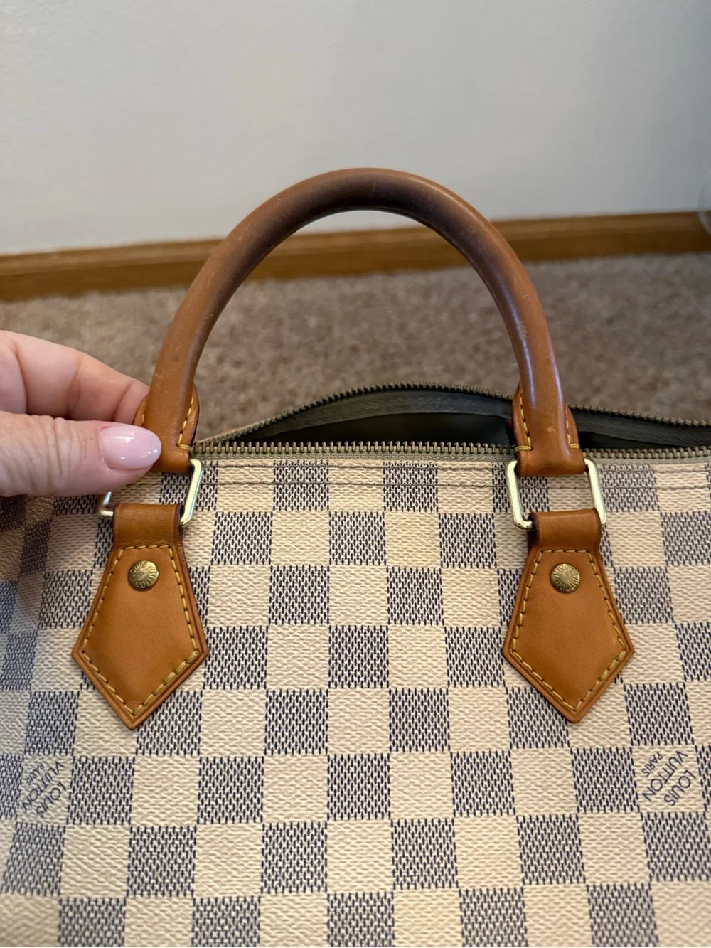 Louis Vuitton Damier Azur Speedy 30 Handbag - Cream/Light Brown - Picture 6 of 16